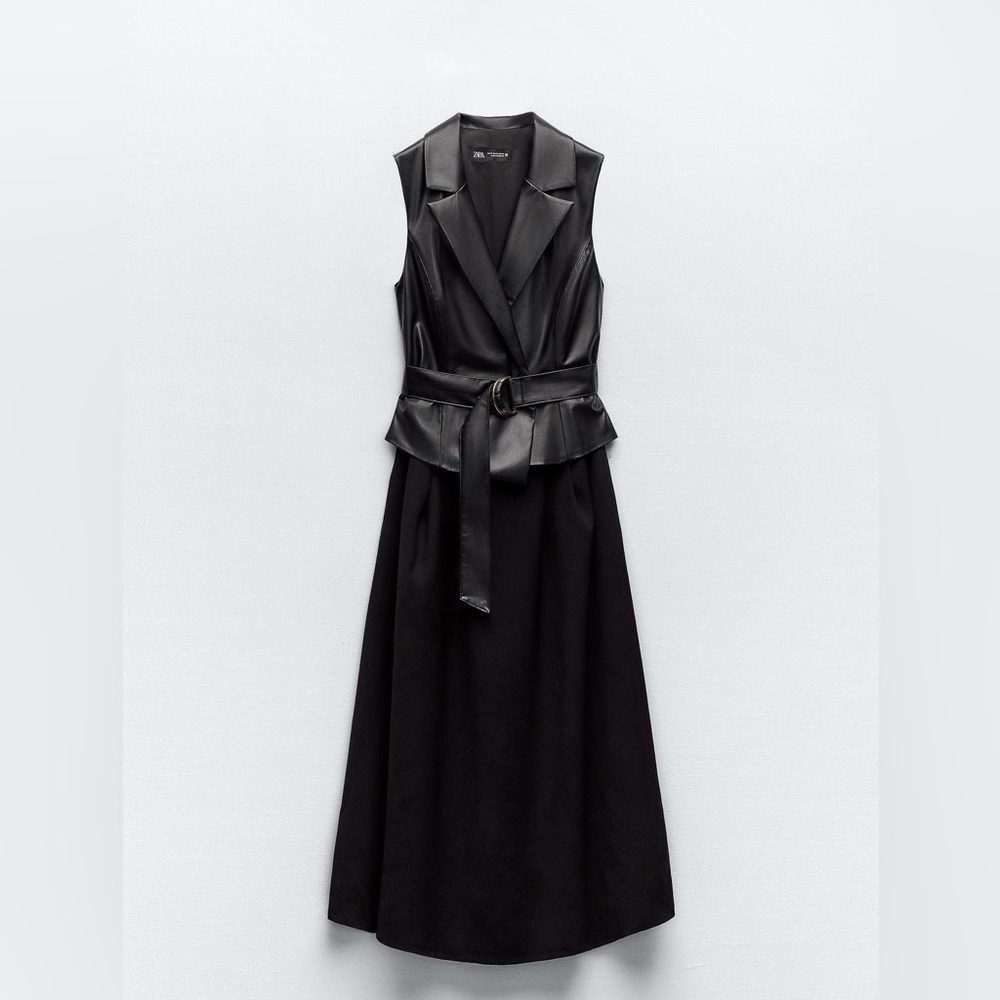 Zara Black Maxi with Leather vest and Aline skirt Dress size Small